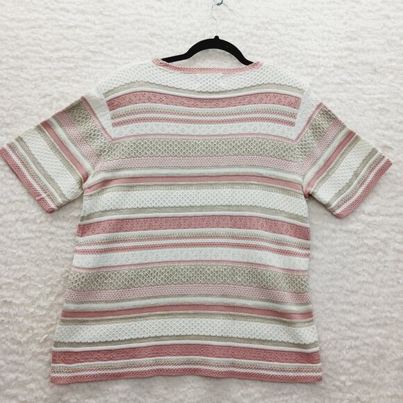 Sweater Size L VTG Pink Beige Stripe Soft Knit Light Academia Soft Girl Y2K Prep - Picture 2 of 11
